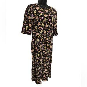 Loft NWT Black Floral Long Modest Spring Summer Sheath Dress‎ Women’s 8 Prtite